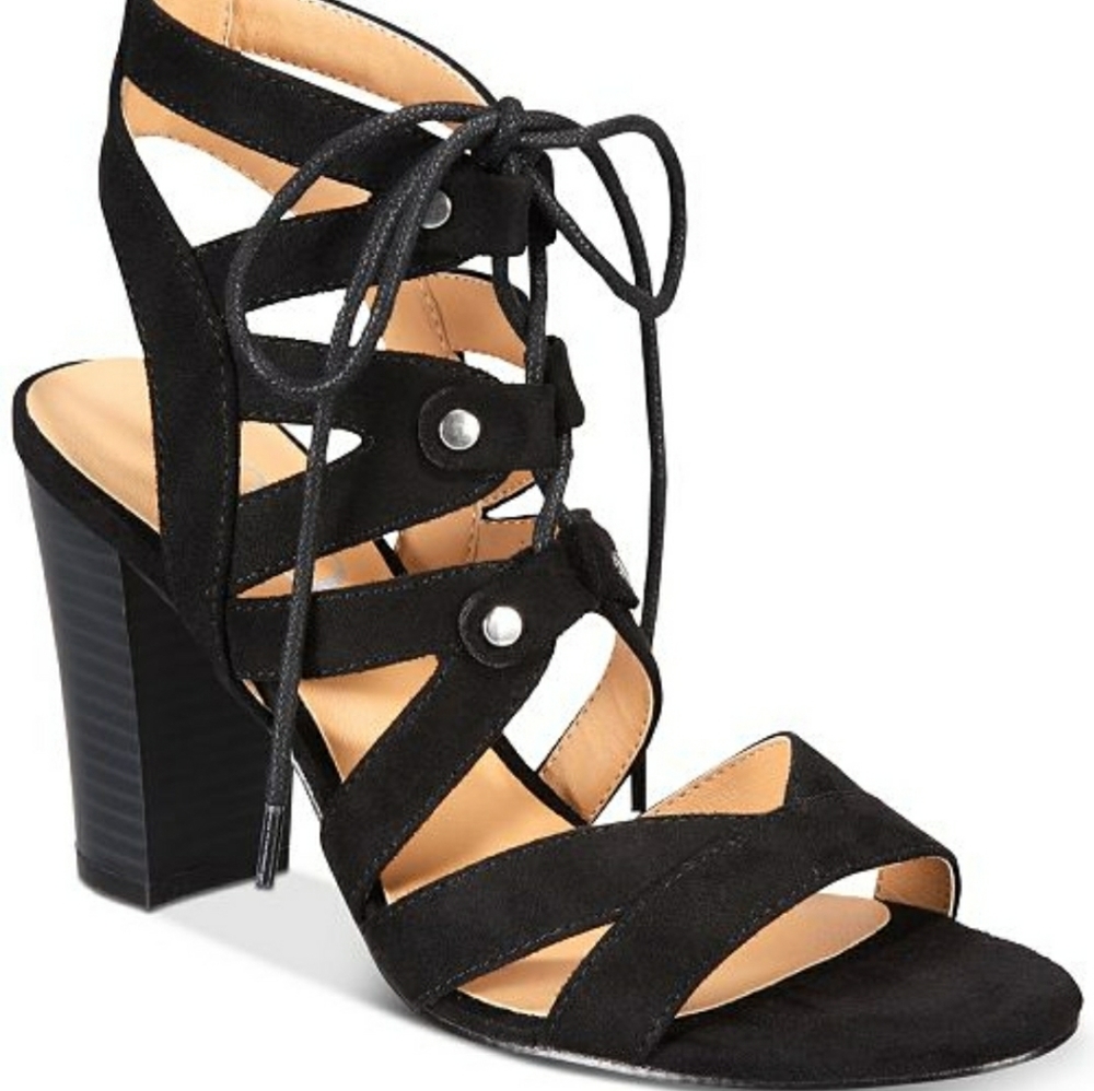 Xoxo Balta black chunky heel sandals lace up